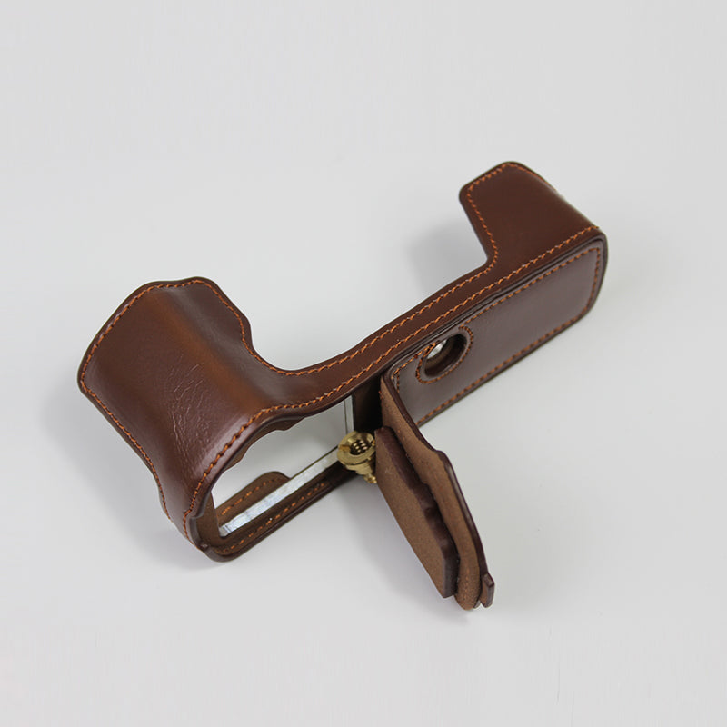 Half Camera PU Leather Protective Shell for Olympus E-M5 Mark III - Coffee