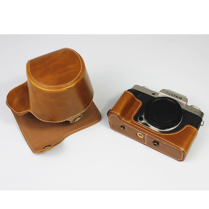 PU Leather Half Camera Case Cover for Fujifilm Fuji X-T200 - Brown