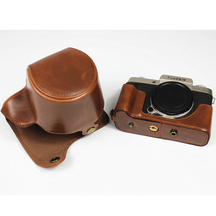 PU Leather Half Camera Case Cover for Fujifilm Fuji X-T200 - Coffee