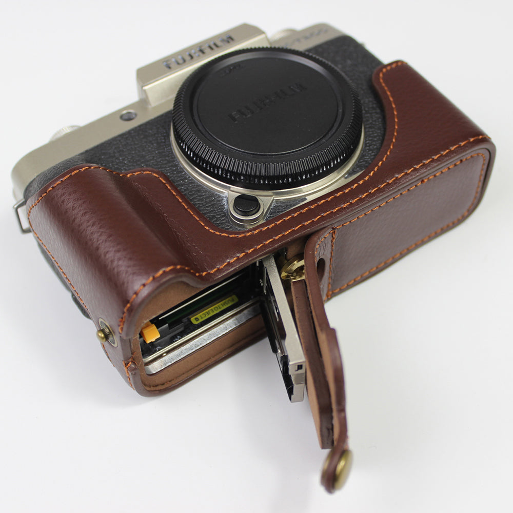 Genuine Leather Camera Half Case for Fujifilm Fuji X-T200/XT200 - Coffee