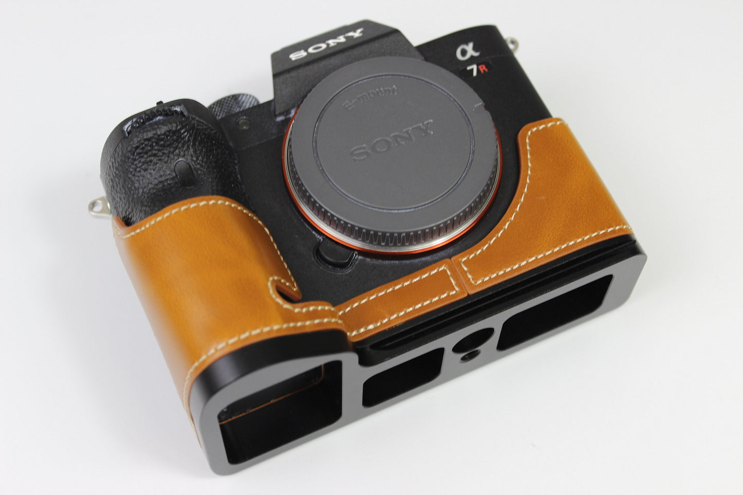 PU Leather Camera Half Case Cover for Sony A7R4 / A9 II - Brown
