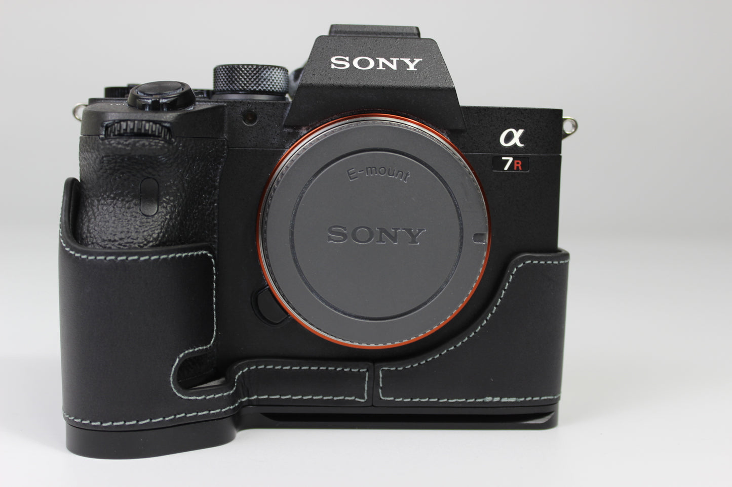 Genuine Leather Camera Half Case for Sony A7R4 / A9 II - Black