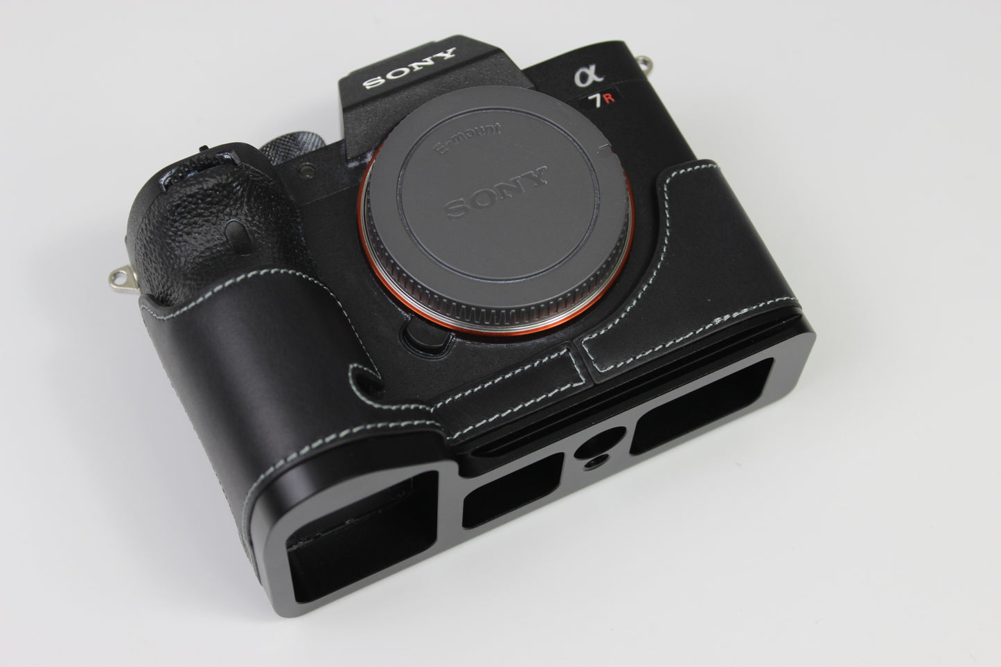 Genuine Leather Camera Half Case for Sony A7R4 / A9 II - Black