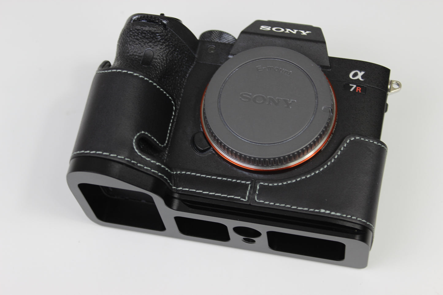 Genuine Leather Camera Half Case for Sony A7R4 / A9 II - Black