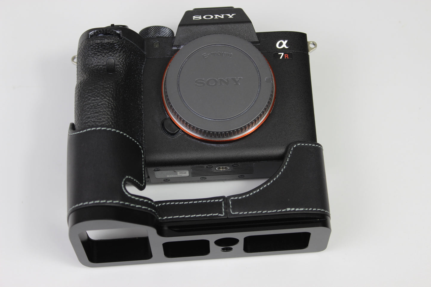 Genuine Leather Camera Half Case for Sony A7R4 / A9 II - Black