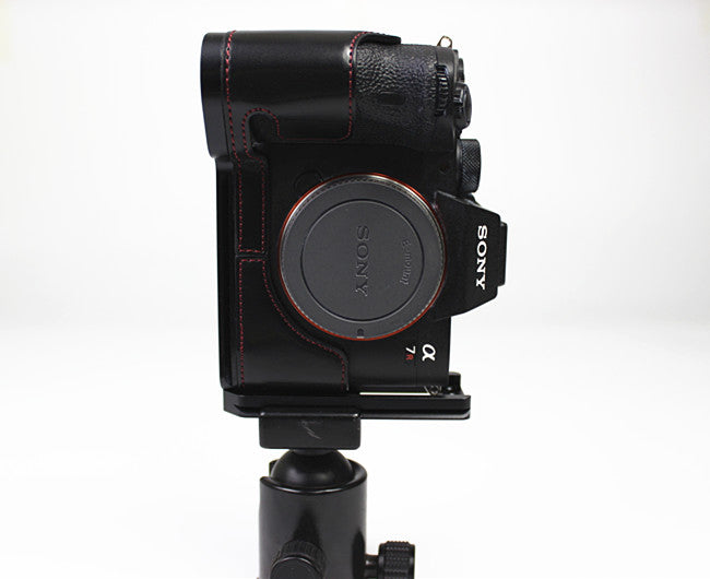 Genuine Leather Camera Half Case for Sony A7R4 / A9 II - Black