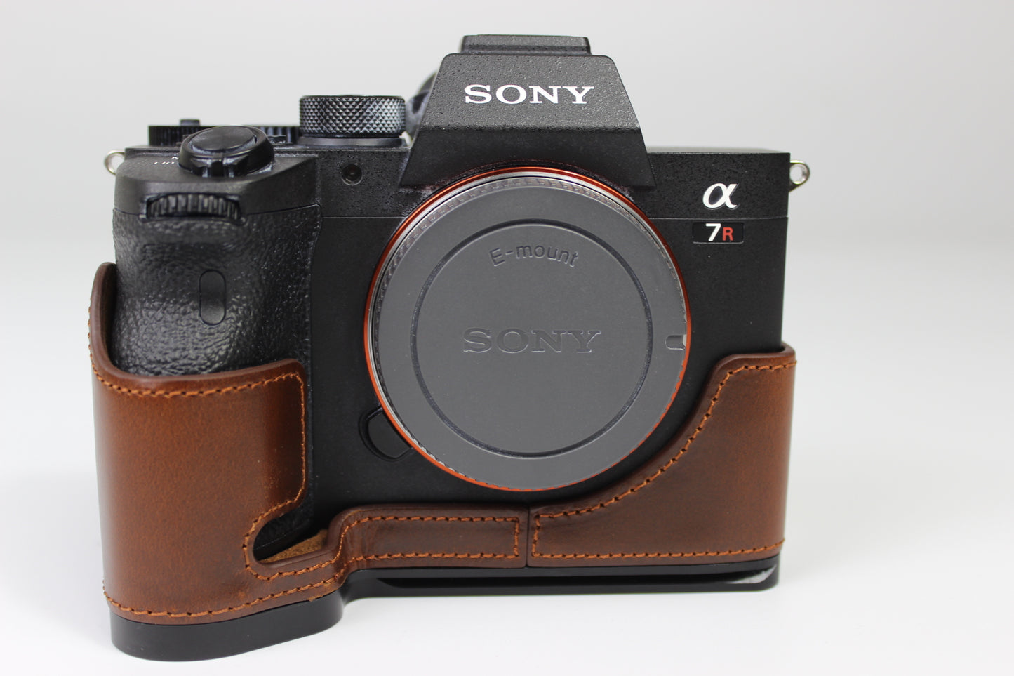 Genuine Leather Camera Half Case for Sony A7R4 / A9 II - Coffee