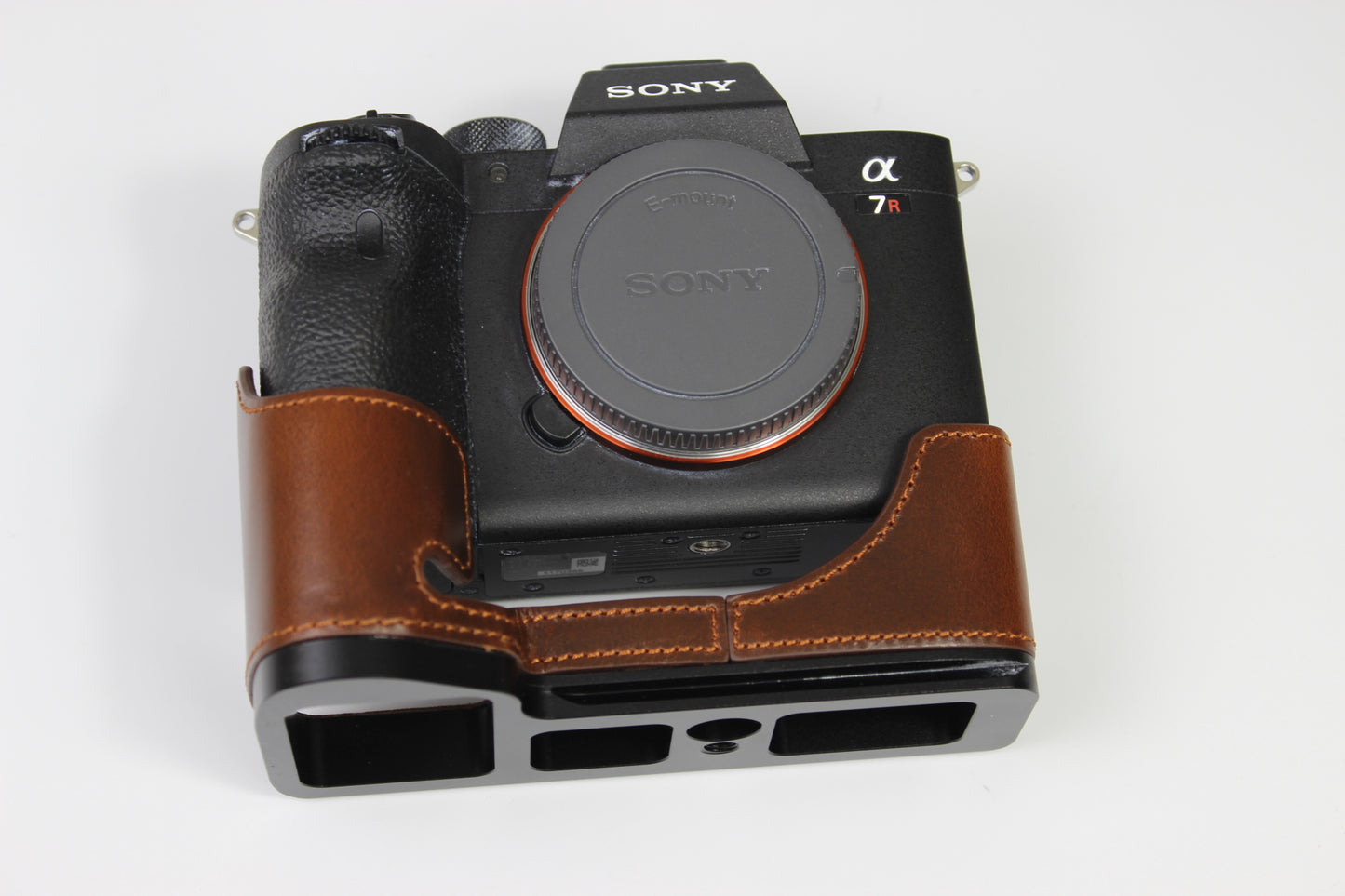 Genuine Leather Camera Half Case for Sony A7R4 / A9 II - Coffee
