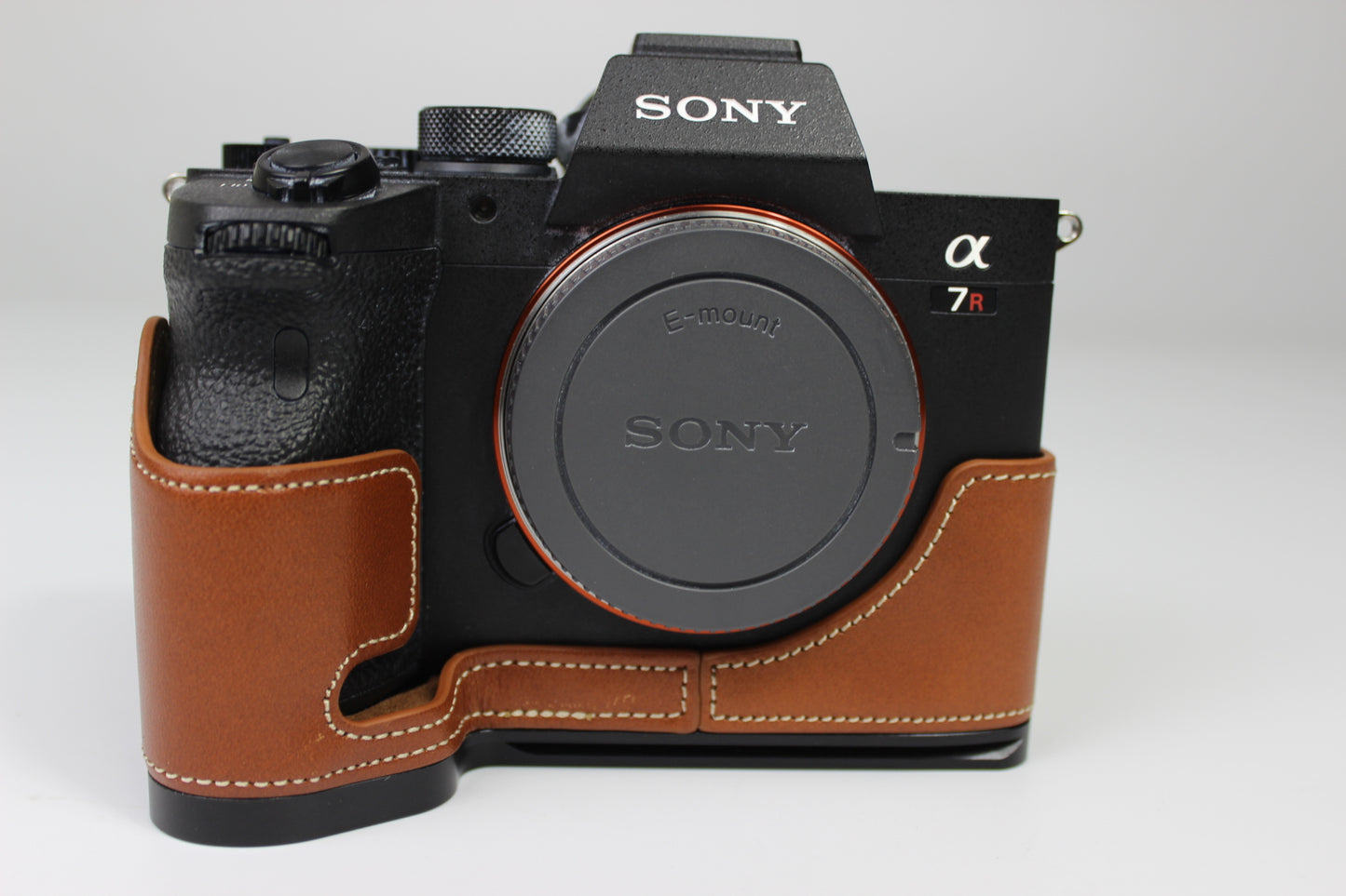 Genuine Leather Camera Half Case for Sony A7R4 / A9 II - Brown