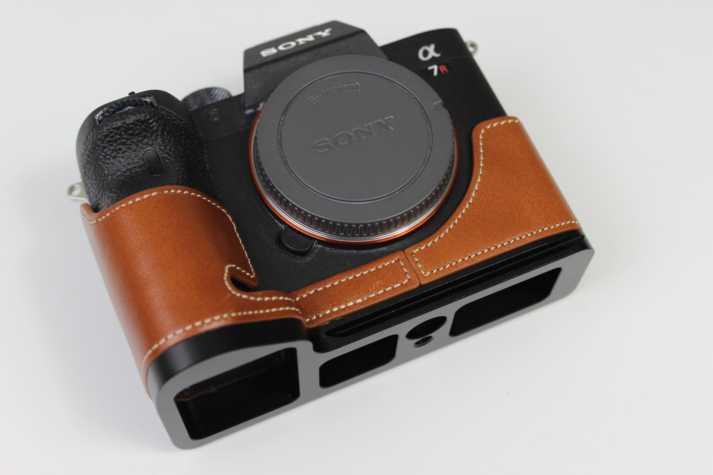Genuine Leather Camera Half Case for Sony A7R4 / A9 II - Brown