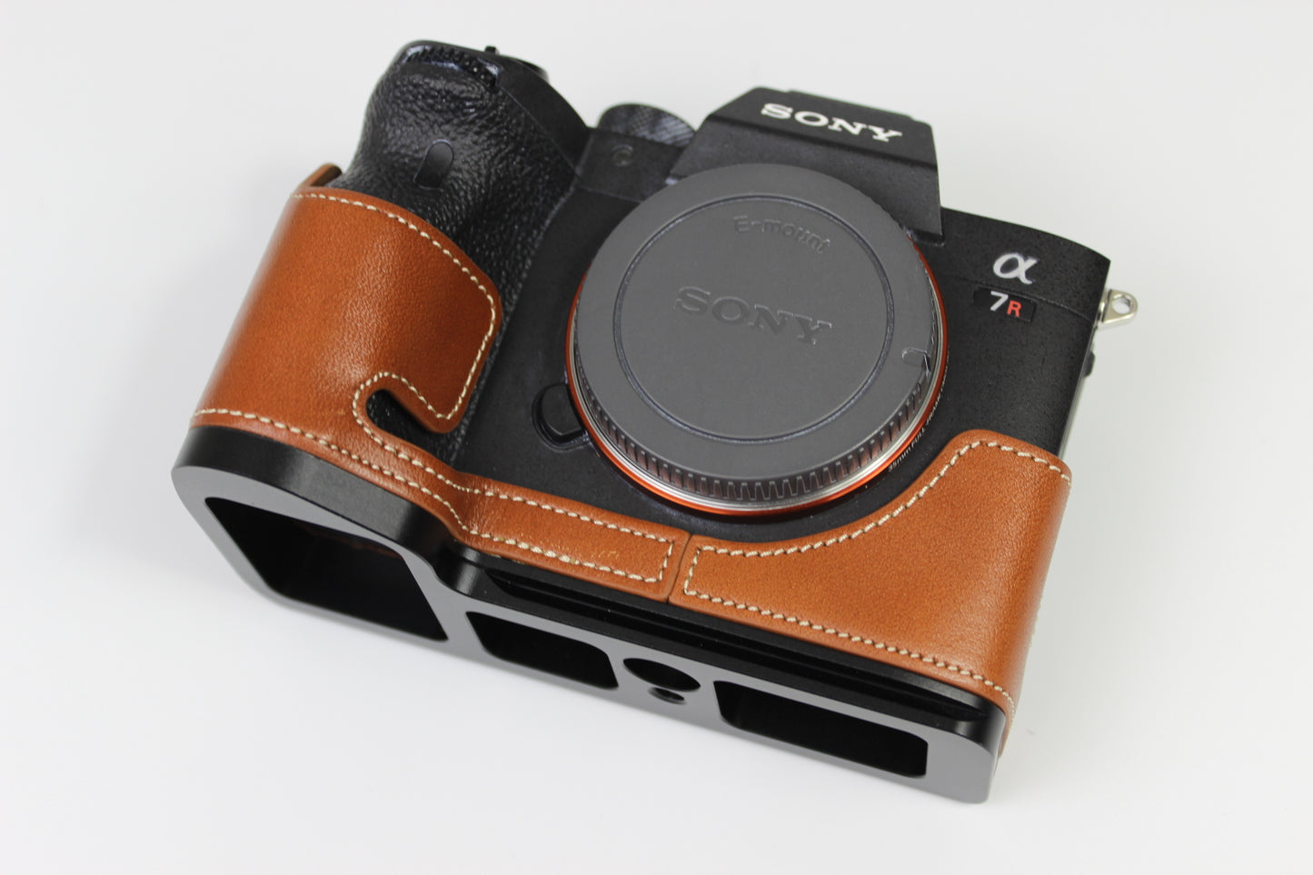 Genuine Leather Camera Half Case for Sony A7R4 / A9 II - Brown