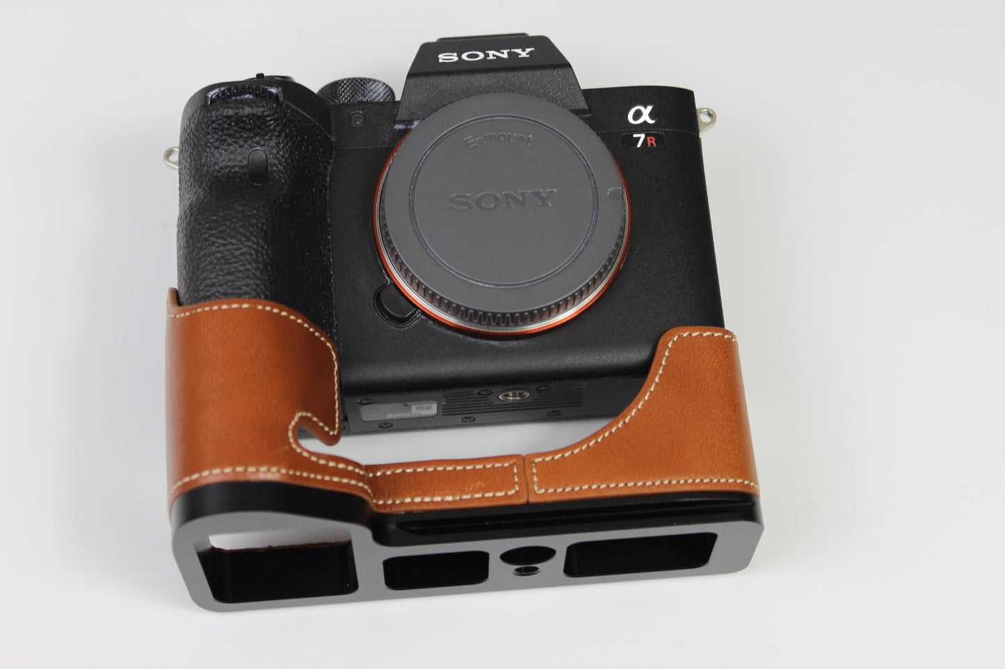Genuine Leather Camera Half Case for Sony A7R4 / A9 II - Brown