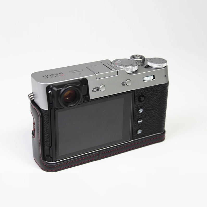 PU Leather Half Camera Case Bag Cover for FUJIFILM X100V - Black