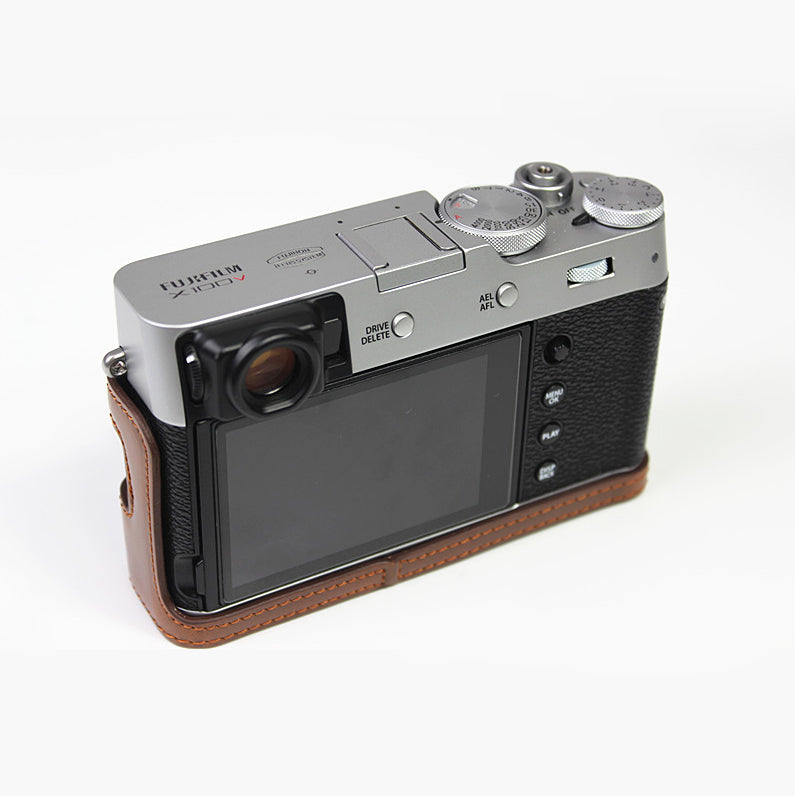 PU Leather Half Camera Case Bag Cover for FUJIFILM X100V - Coffee