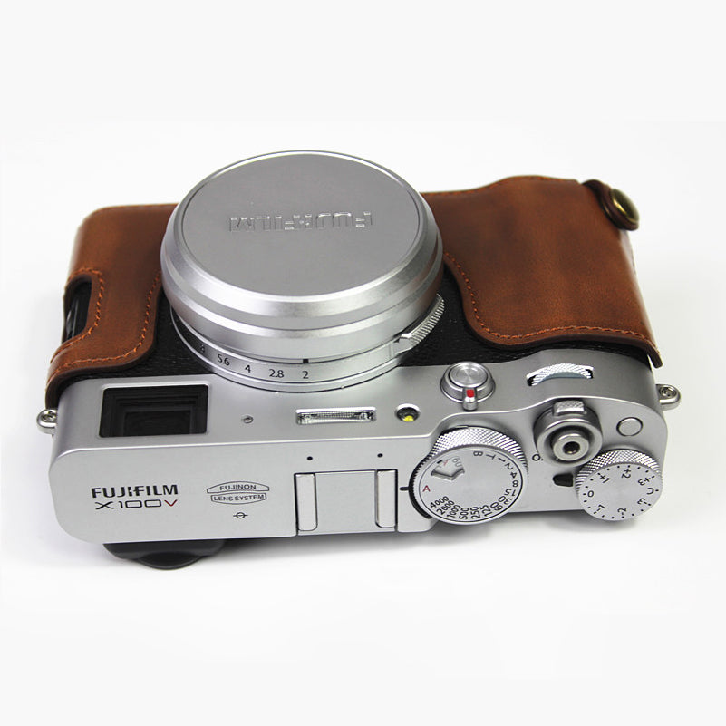 PU Leather Half Camera Case Bag Cover for FUJIFILM X100V - Coffee