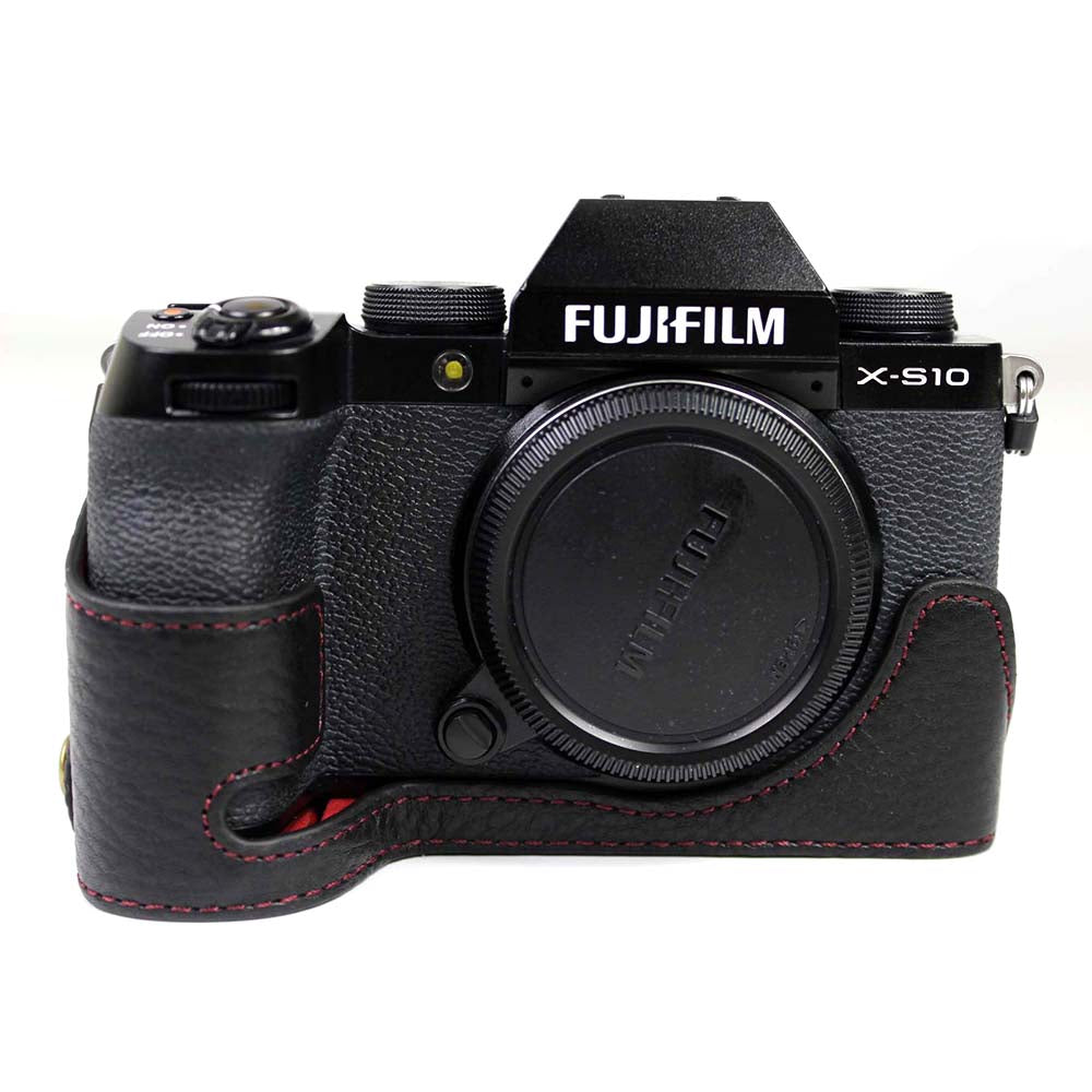 Genuine Leather Camera Half Cover Case for Fujifilm Fuji X-S10 - Black