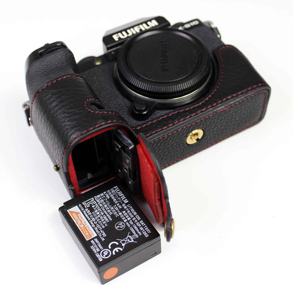 Genuine Leather Camera Half Cover Case for Fujifilm Fuji X-S10 - Black