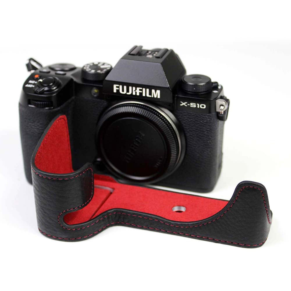 Genuine Leather Camera Half Cover Case for Fujifilm Fuji X-S10 - Black