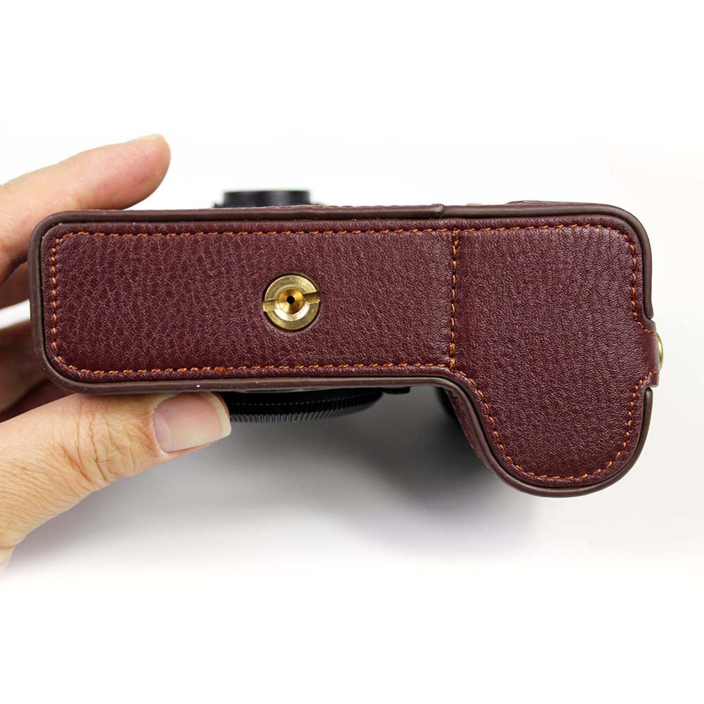 Genuine Leather Camera Half Cover Case for Fujifilm Fuji X-S10 - Coffee