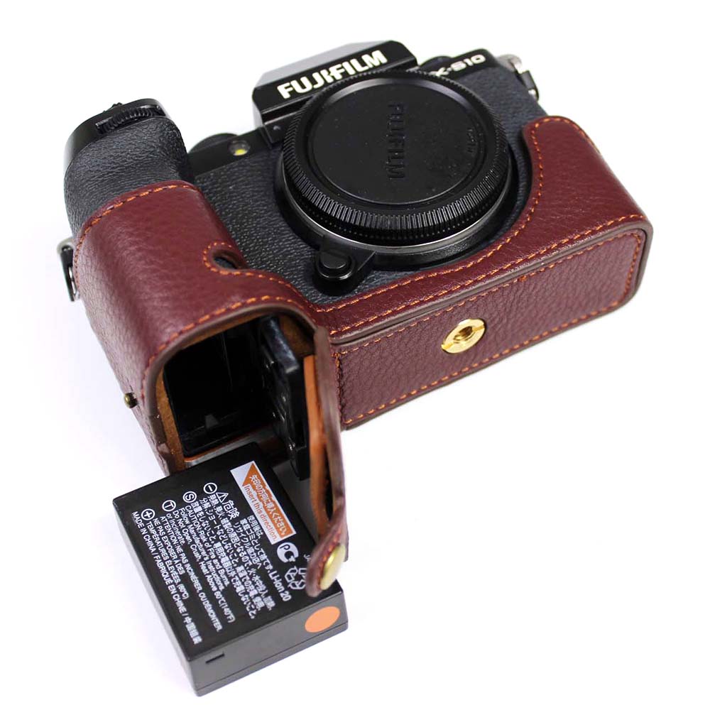 Genuine Leather Camera Half Cover Case for Fujifilm Fuji X-S10 - Coffee