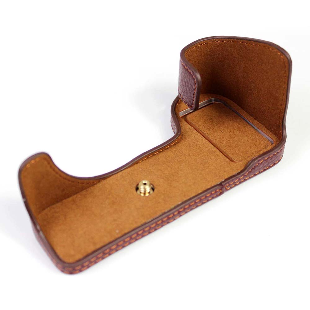 Genuine Leather Camera Half Cover Case for Fujifilm Fuji X-S10 - Coffee