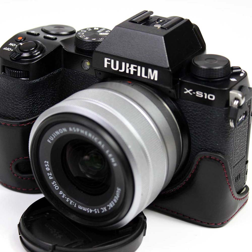 PU Leather Half Camera Case Cover for Fujifilm Fuji X-S10 - Black