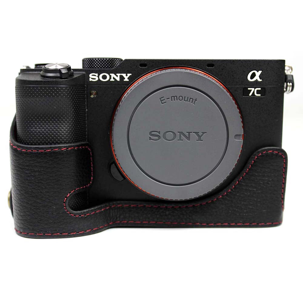 Genuine Leather Camera Half Cover Case for Sony A7C Camera - Black