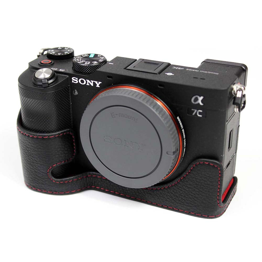 Genuine Leather Camera Half Cover Case for Sony A7C Camera - Black