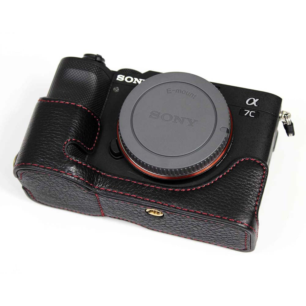 Genuine Leather Camera Half Cover Case for Sony A7C Camera - Black