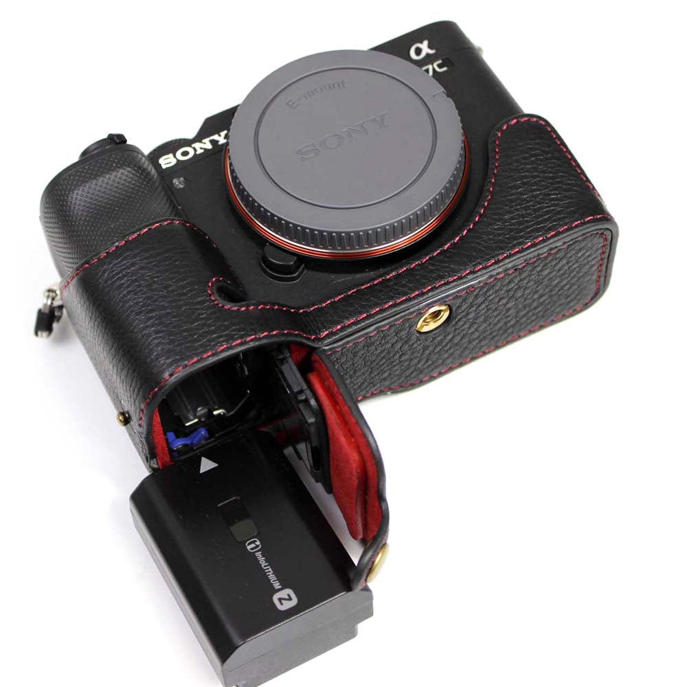 Genuine Leather Camera Half Cover Case for Sony A7C Camera - Black