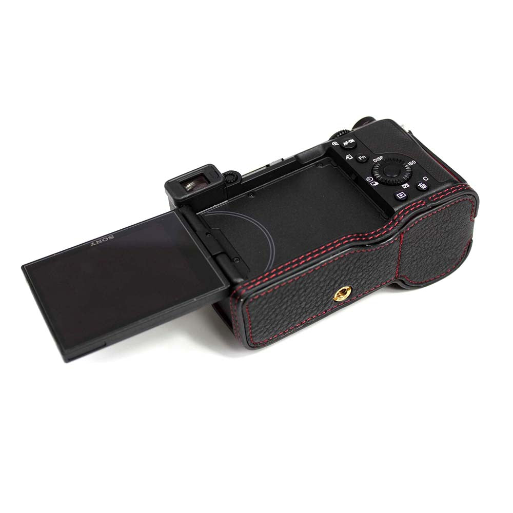 Genuine Leather Camera Half Cover Case for Sony A7C Camera - Black