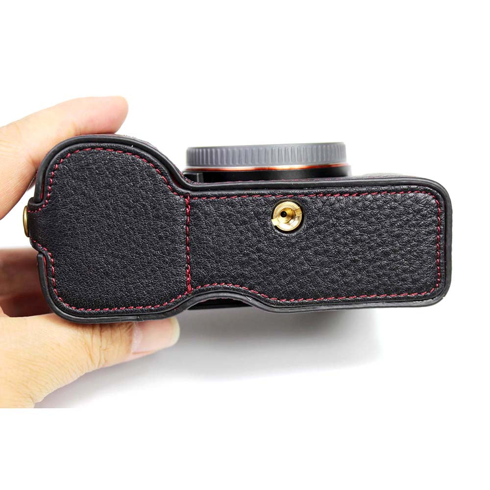 Genuine Leather Camera Half Cover Case for Sony A7C Camera - Black