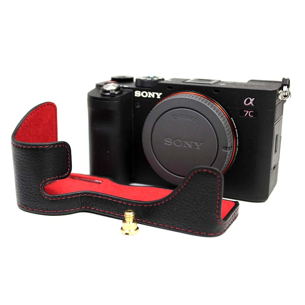 Genuine Leather Camera Half Cover Case for Sony A7C Camera - Black