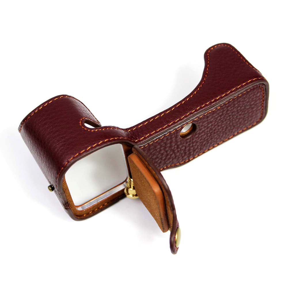 Genuine Leather Camera Half Cover Case for Sony A7C Camera - Coffee