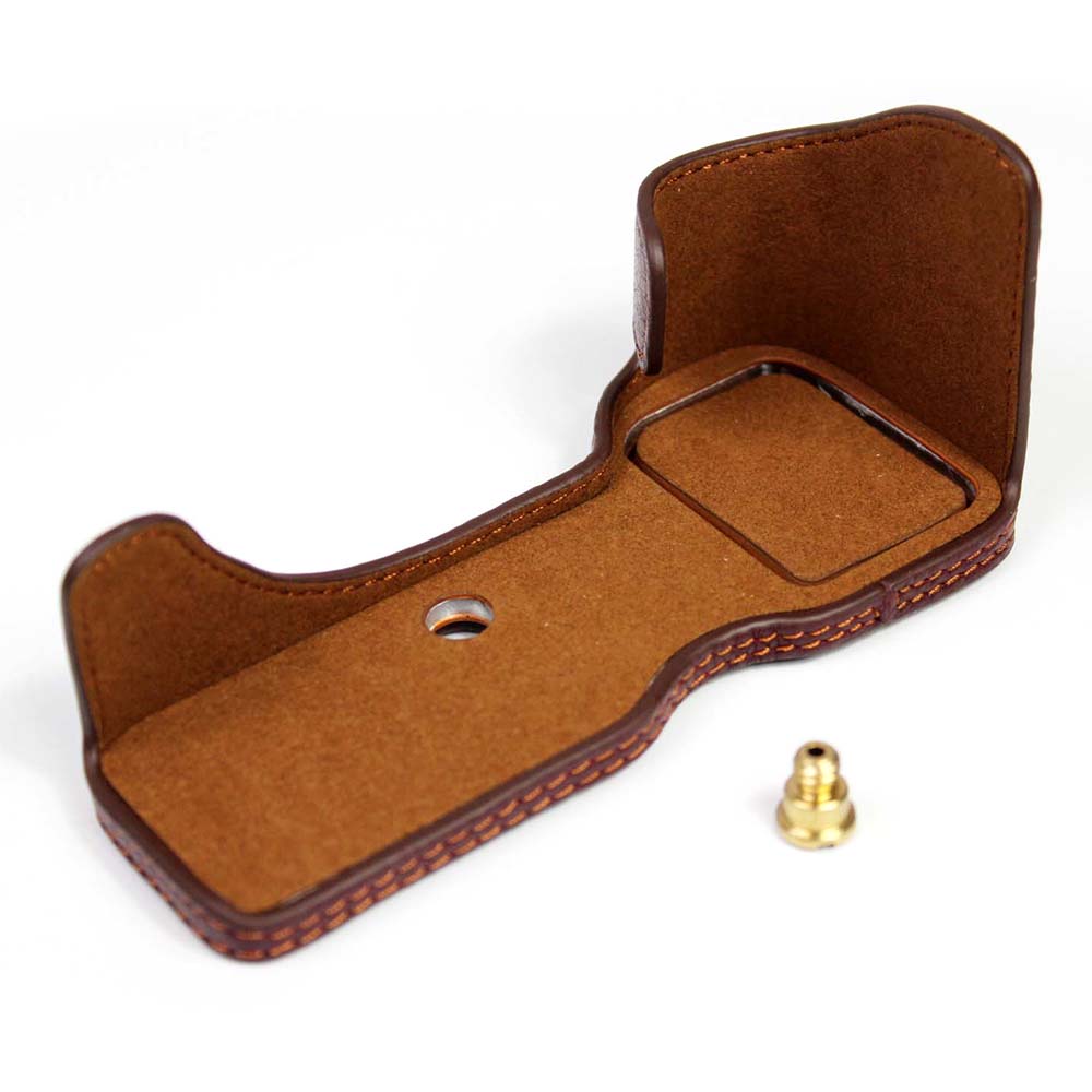 Genuine Leather Camera Half Cover Case for Sony A7C Camera - Coffee