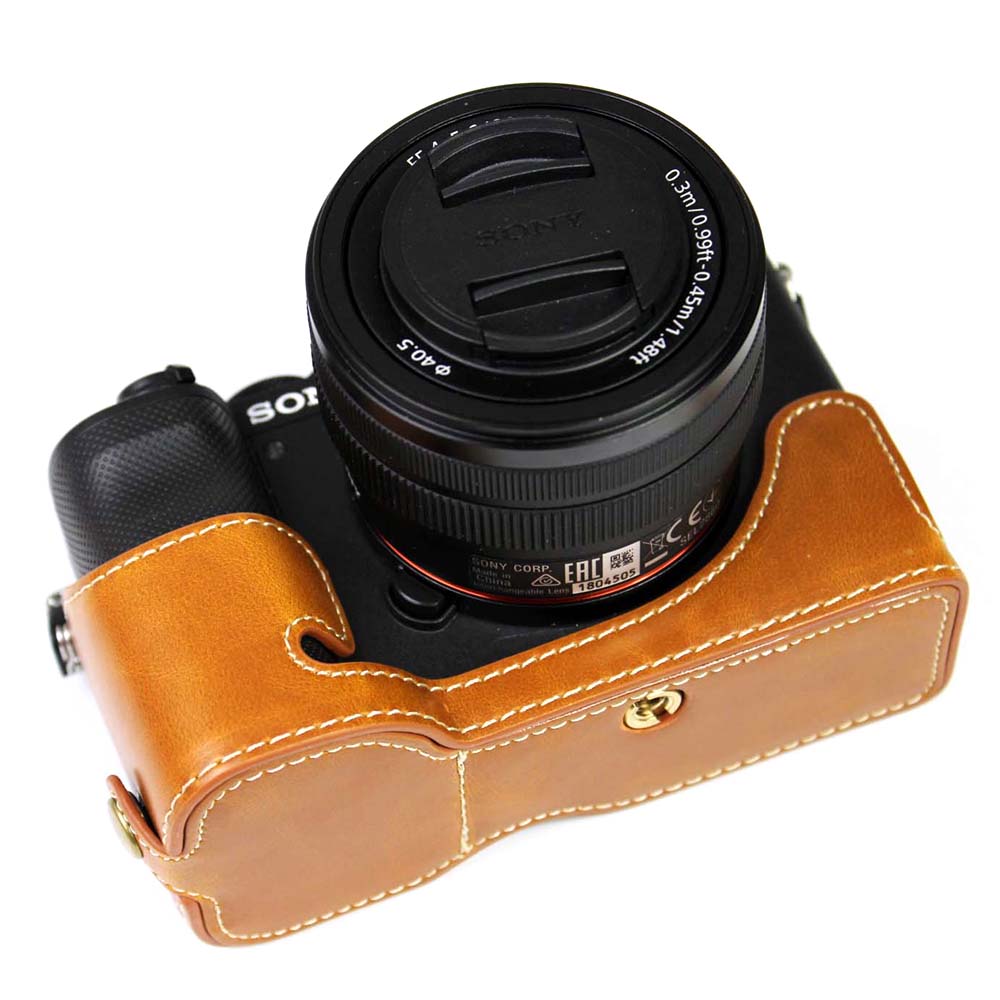 PU Leather Camera Half Cover Case for Sony A7C Camera - Brown
