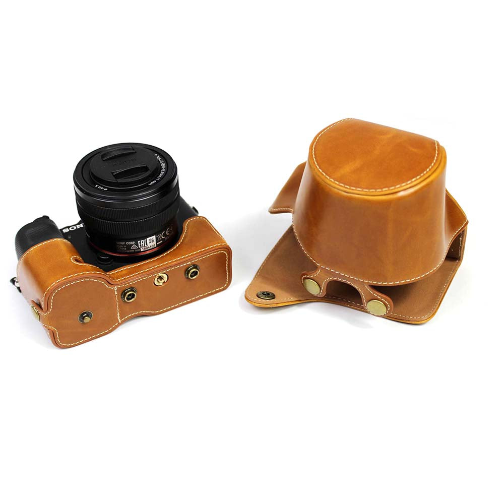 PU Leather Half Camera Case Cover for Sony A7C Camera - Brown