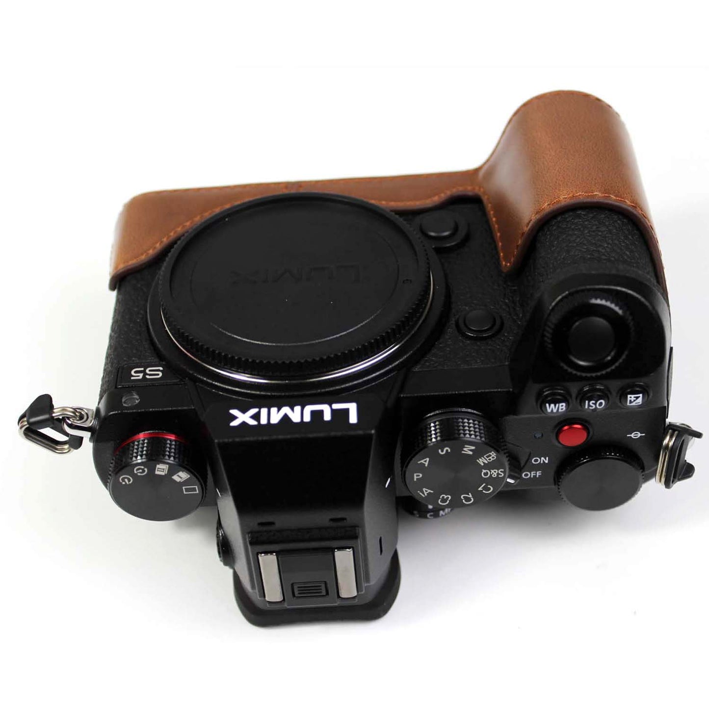 PU Leather Camera Half Case Bottom Cover with Battery Opening for Panasonic Lumix S5 / S5 II - Coffee