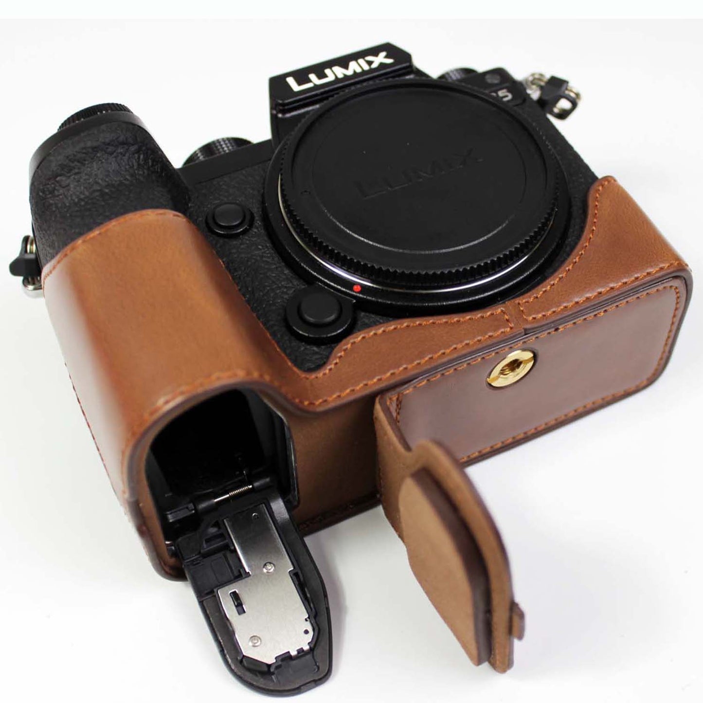 PU Leather Camera Half Case Bottom Cover with Battery Opening for Panasonic Lumix S5 / S5 II - Coffee