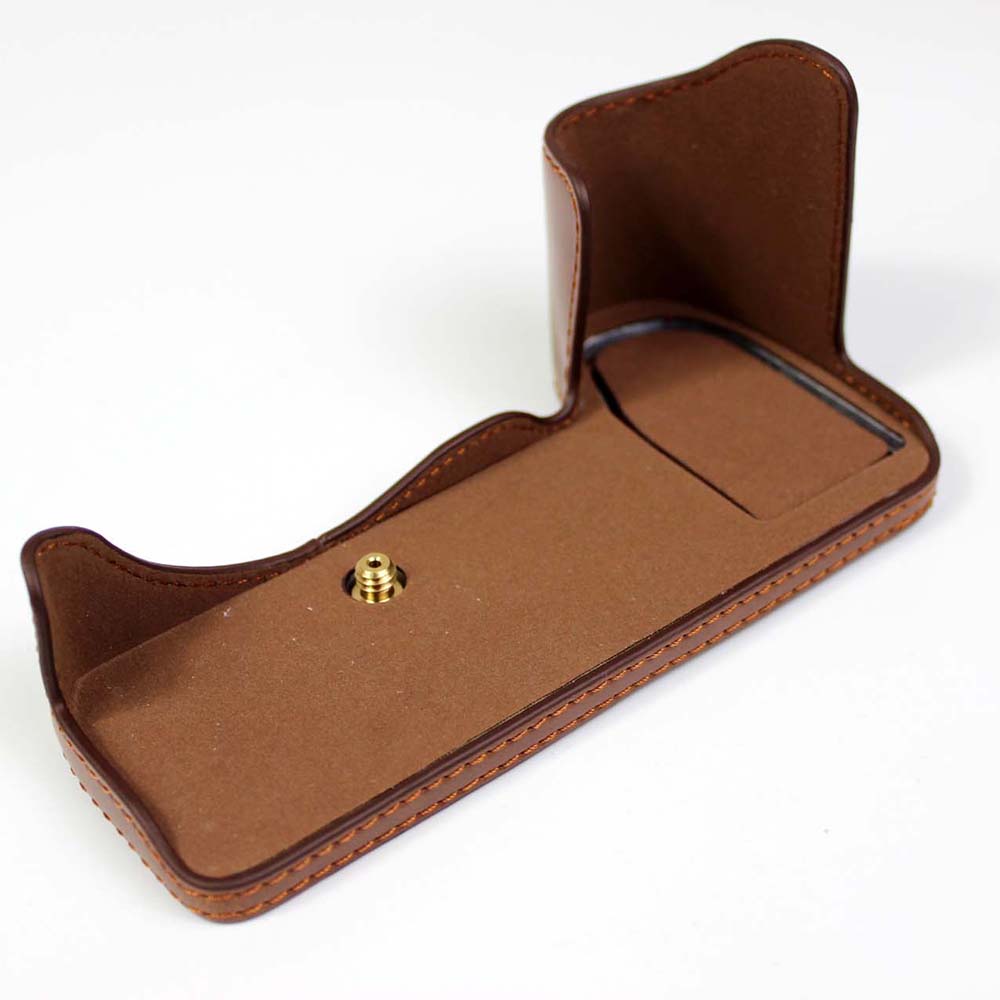 PU Leather Camera Half Case Bottom Cover with Battery Opening for Panasonic Lumix S5 / S5 II - Coffee