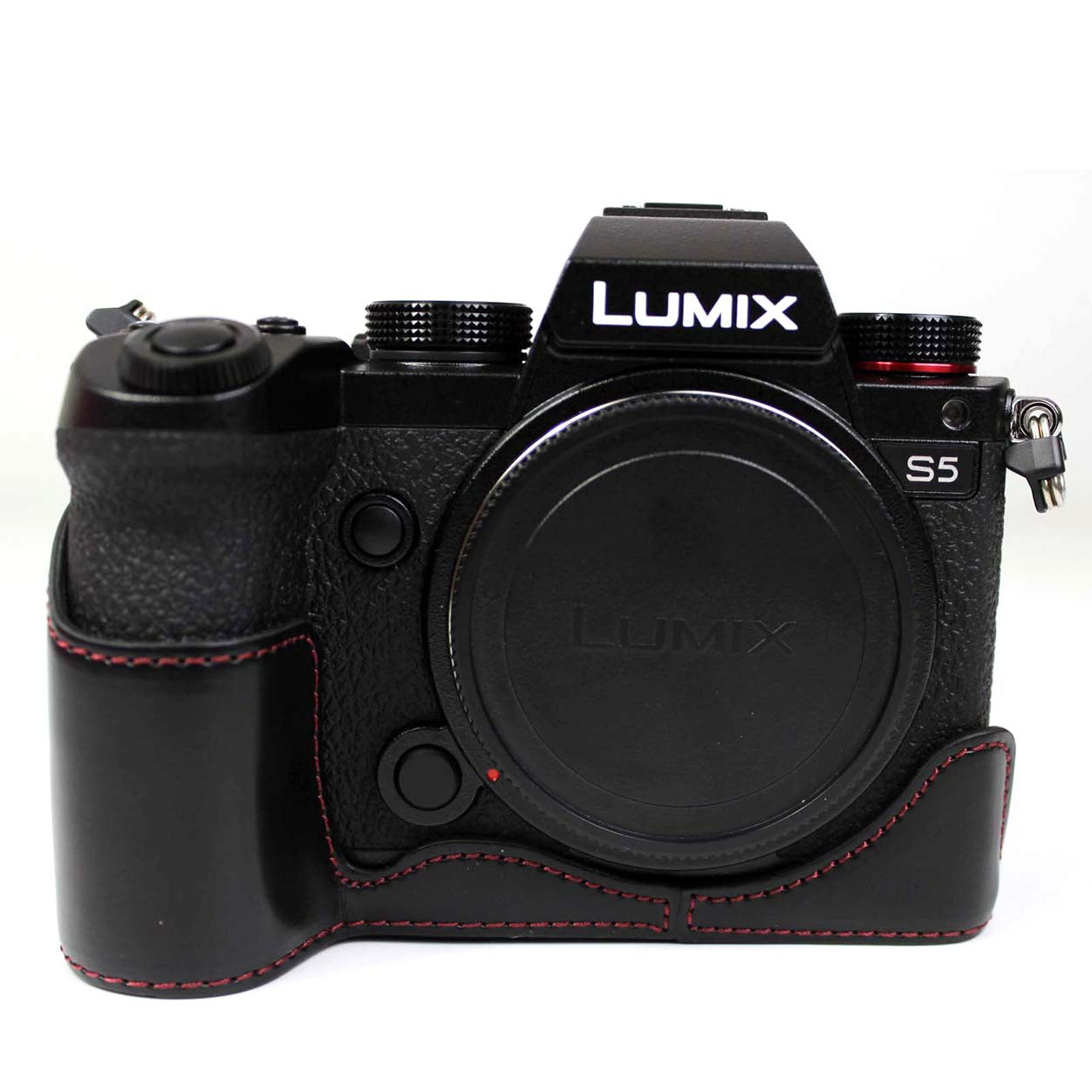 PU Leather Camera Half Case Bottom Cover with Battery Opening for Panasonic Lumix S5 / S5 II - Black