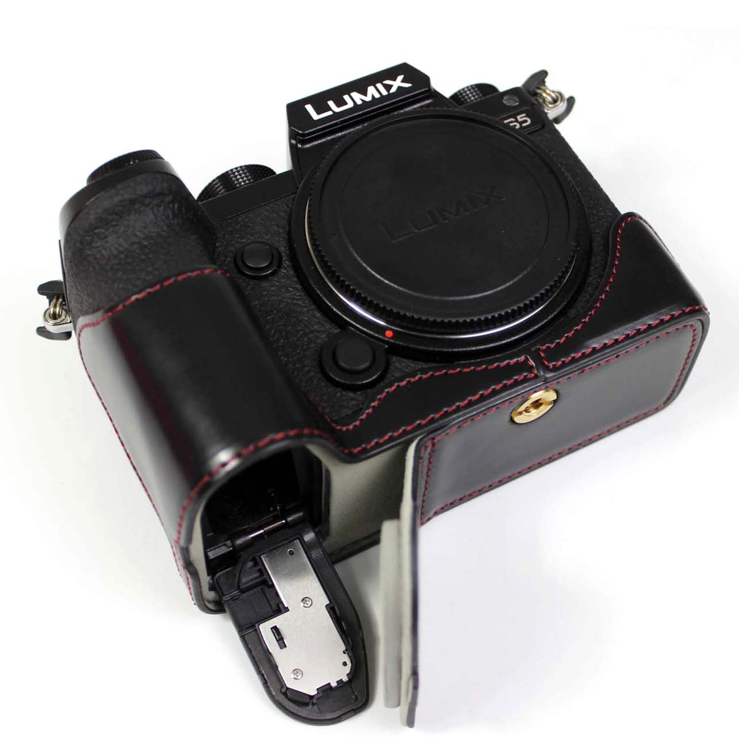 PU Leather Camera Half Case Bottom Cover with Battery Opening for Panasonic Lumix S5 / S5 II - Black