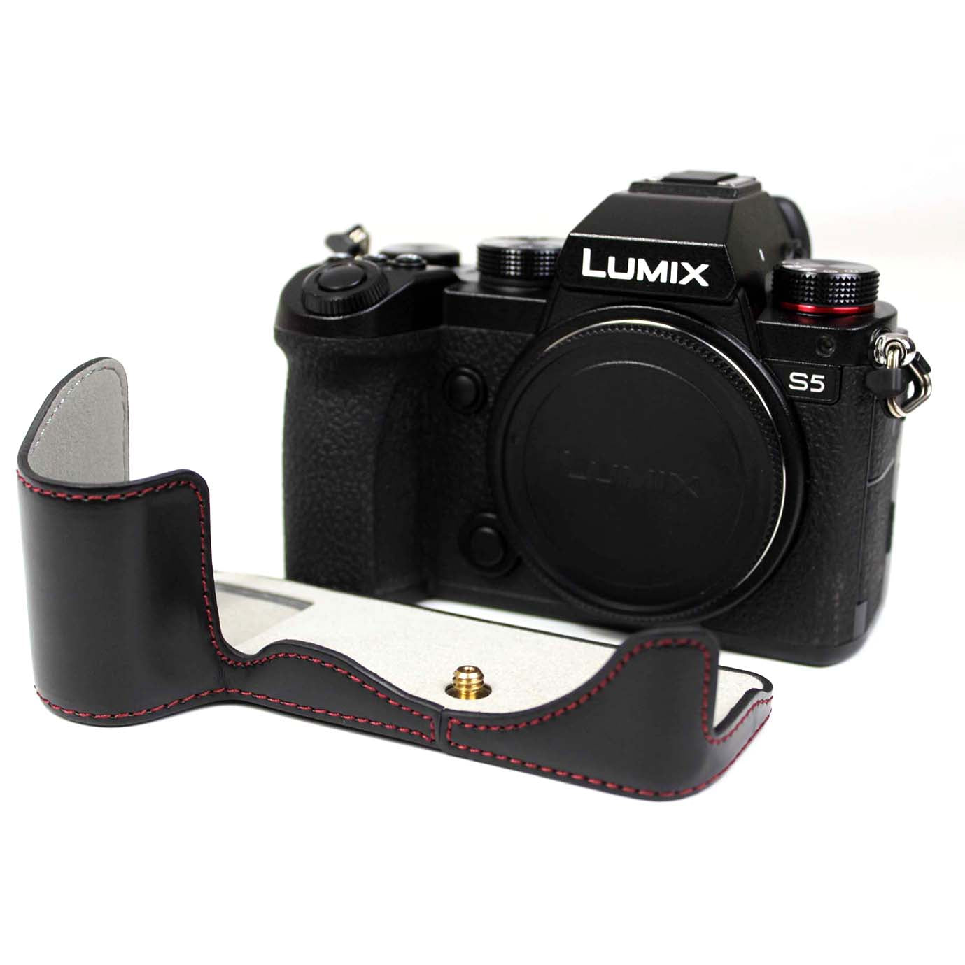 PU Leather Camera Half Case Bottom Cover with Battery Opening for Panasonic Lumix S5 / S5 II - Black