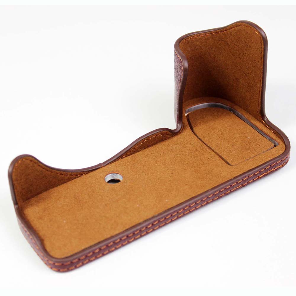 Genuine Leather Camera Protective Half Case Bottom Cover with Battery Opening for Panasonic Lumix S5 / S5 II - Coffee