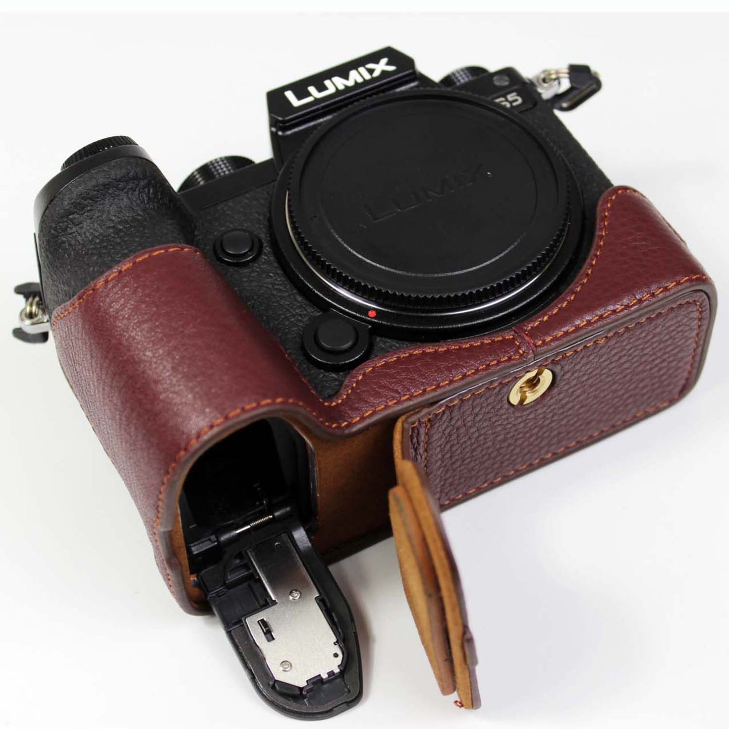 Genuine Leather Camera Protective Half Case Bottom Cover with Battery Opening for Panasonic Lumix S5 / S5 II - Coffee