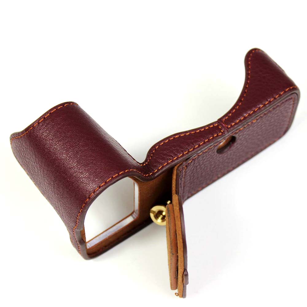 Genuine Leather Camera Protective Half Case Bottom Cover with Battery Opening for Panasonic Lumix S5 / S5 II - Coffee