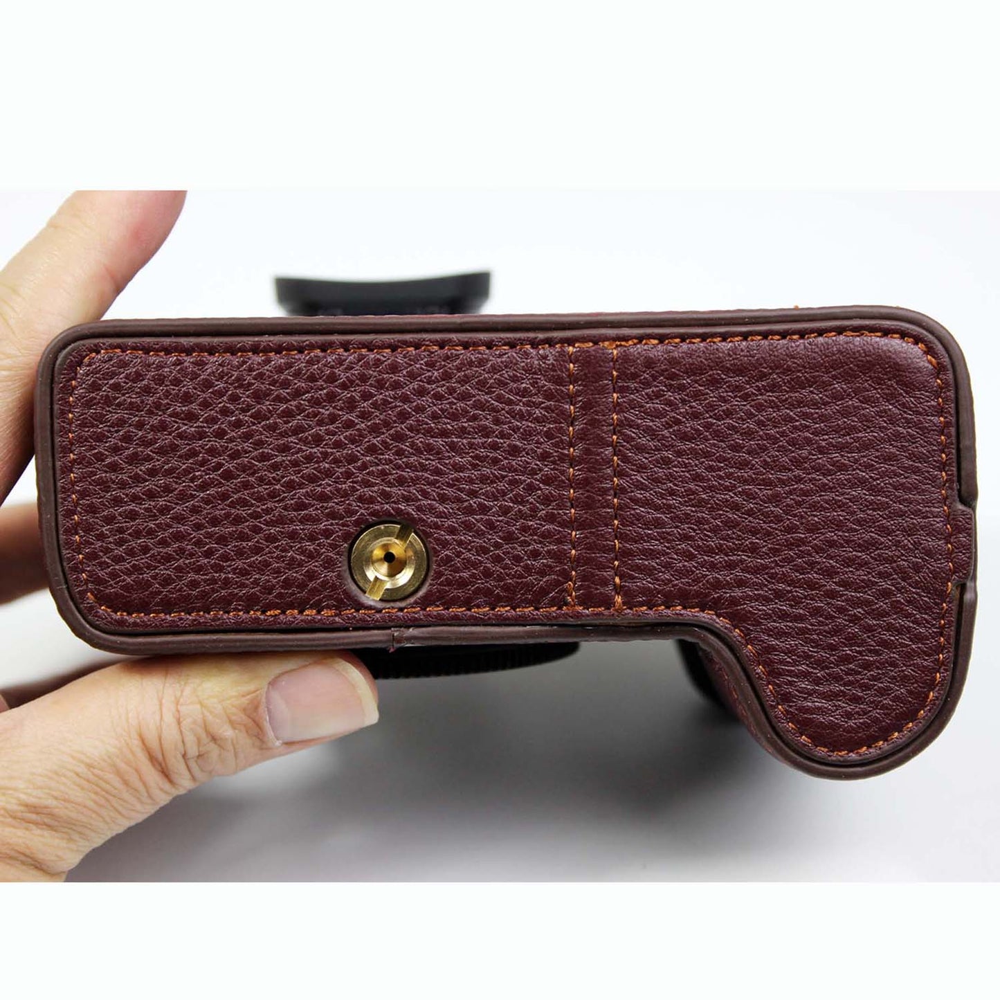 Genuine Leather Camera Protective Half Case Bottom Cover with Battery Opening for Panasonic Lumix S5 / S5 II - Coffee