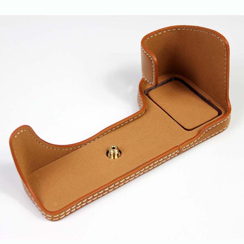PU Leather Camera Half Case Bottom Cover with Battery Opening for Fujifilm X-S10 - Brown