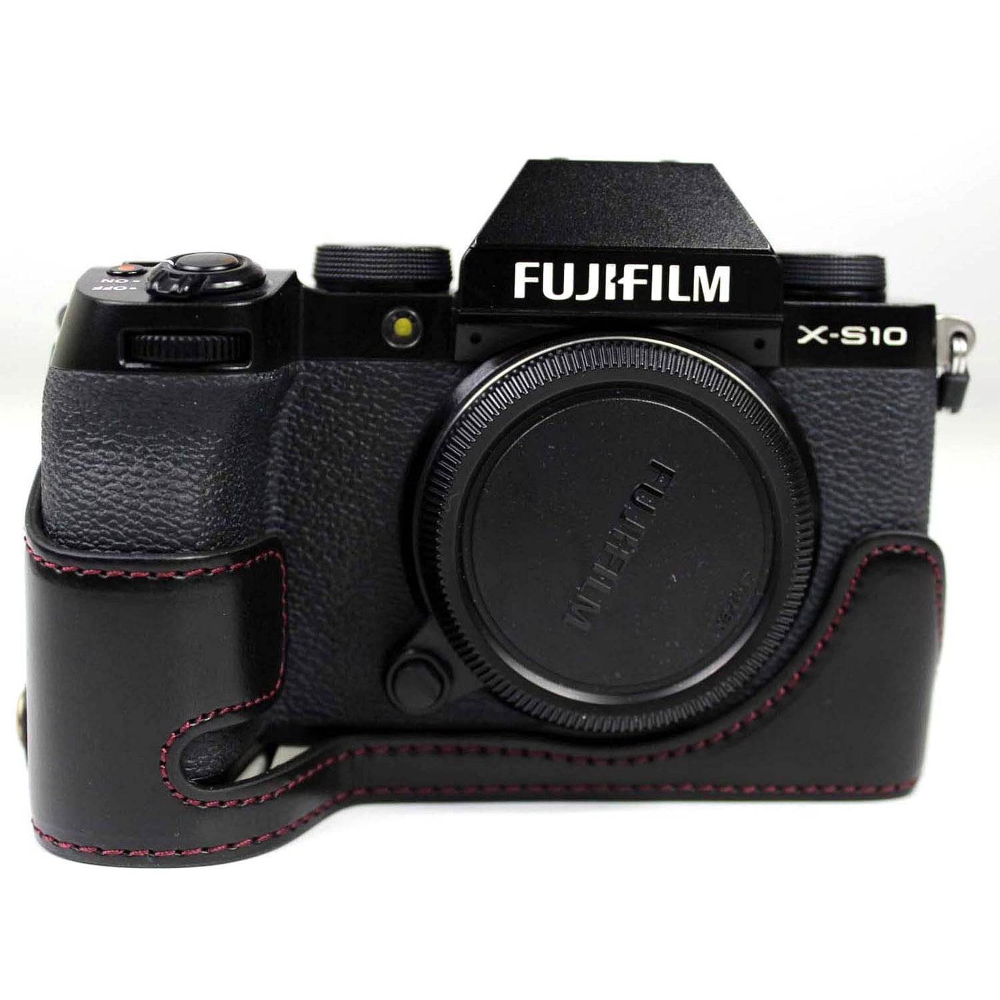 PU Leather Camera Half Case Bottom Cover with Battery Opening for Fujifilm X-S10 - Black