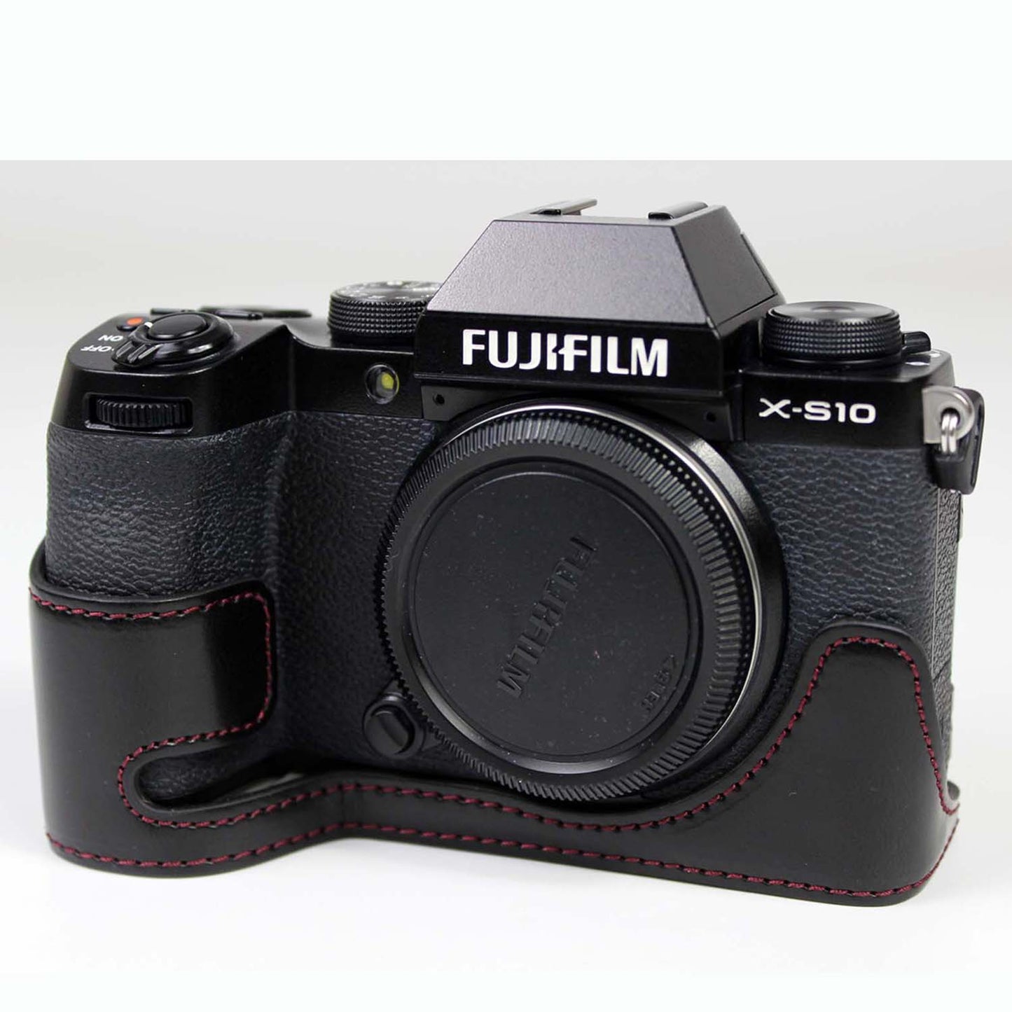 PU Leather Camera Half Case Bottom Cover with Battery Opening for Fujifilm X-S10 - Black
